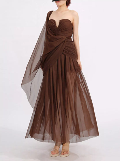 Hazel Blues® |  One-Shoulder Flowy Mesh Dress