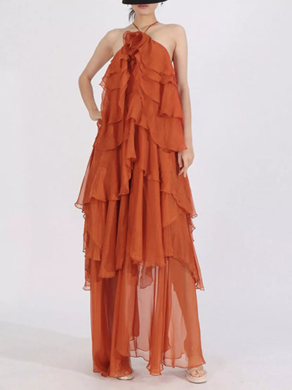 Hazel Blues® |  Ruffled Chiffon Halter Neck Maxi Dress