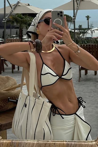 Solid Two Piece Bikini With Long Skirt Three Piece Swim Sets