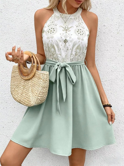Hazel Blues® |  Sleeveless Tie Waist A-Line Dress