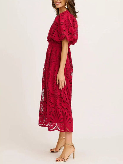 Hazel Blues® |  Lace Puff Sleeve Midi Dress