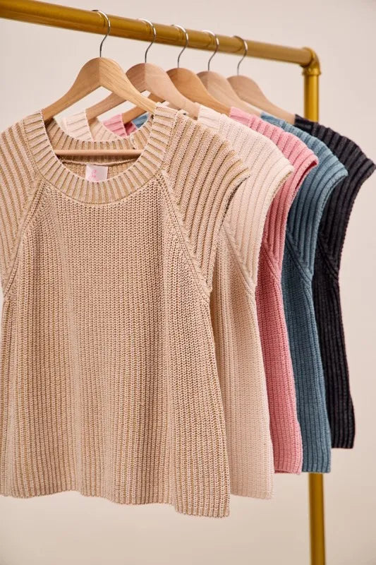 Hazel Blues® |  SO ME Mineral Washed Raglan Sleeveless Sweater Top