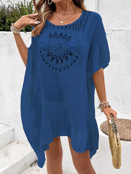 Hazel Blues® |  Crochet Trim Ruffled Hem Cover-Up Dress