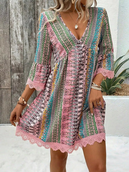 Hazel Blues® |  Printed V-Neck A-Line Dress