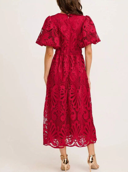 Hazel Blues® |  Lace Puff Sleeve Midi Dress