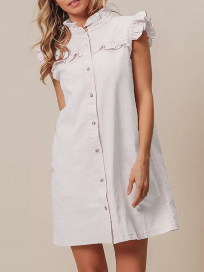 Hazel Blues® |  Ruffled Trim Button-Down Denim Dress