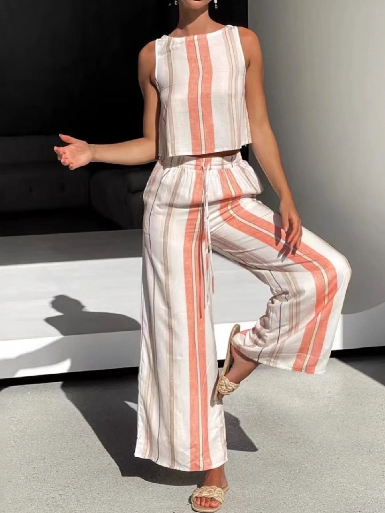 Hazel Blues® |  Printed Tank and Wide Leg Pants Set