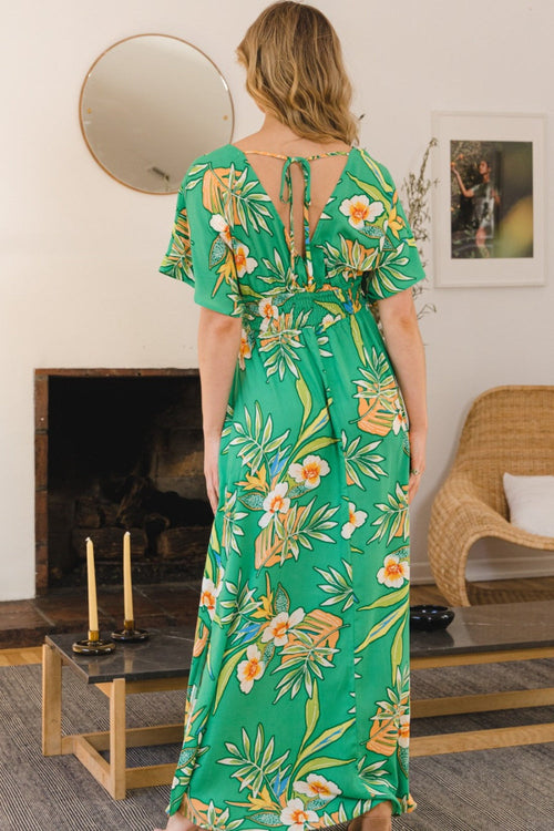 Hazel Blues® |  ODDI Floral Smocked Tied Back Maxi Dress