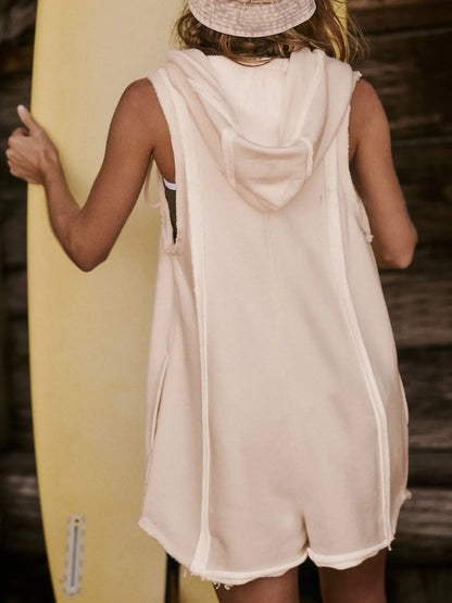 Hazel Blues® |  Half Zipped Hooded Sleeveless Romper