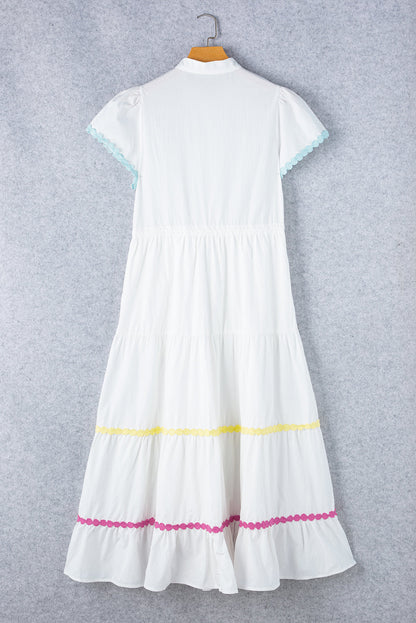 Hazel Blues® |  Contrast Trim Button Up Short Sleeve Dress