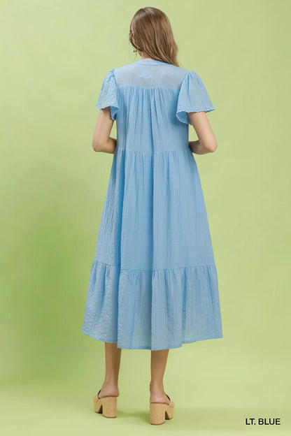 Hazel Blues® |  Umgee Textured Tiered Midi Dress with Side Pockets
