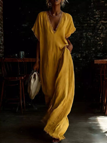 Hazel Blues® | Lace Trim V-Neck Maxi Dress