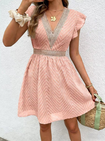 Hazel Blues® |  V-Neck Ruffle Sleeve Mini Dress