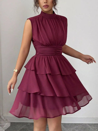 Ruffle Romance Dress | Ruffle Sleeveless Mock Neck Dress