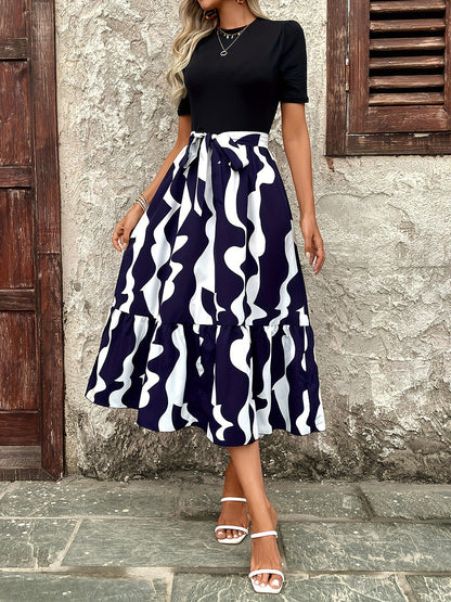 Hazel Blues® |  Printed Round Neck Short Sleeve Midi Dress