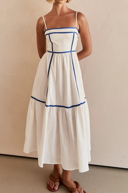Hazel Blues® |  Contrast Trim Square Neck Midi Cami Dress