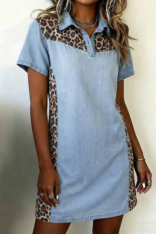 Hazel Blues® |  Spot On Mini Dress | Leopard Denim Mini Dress