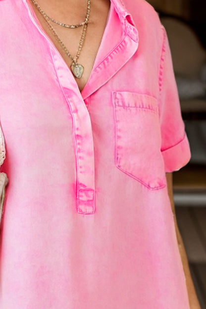 Hazel Blues® |  Pocketed Collared Neck Short Sleeve Denim Dress
