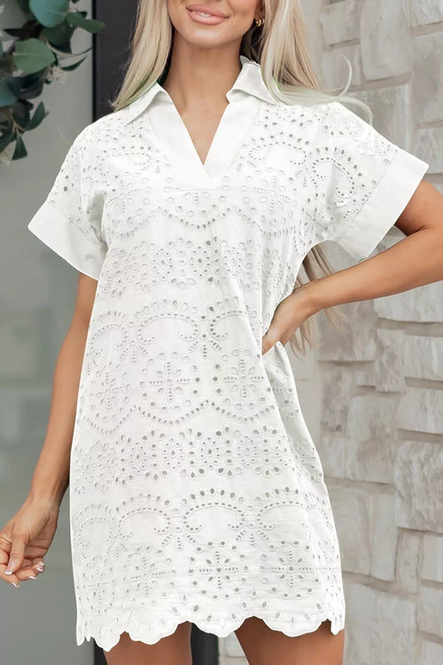 Hazel Blues® |  Solid Color Eyelet Embroidered T Shirt Mini Dress