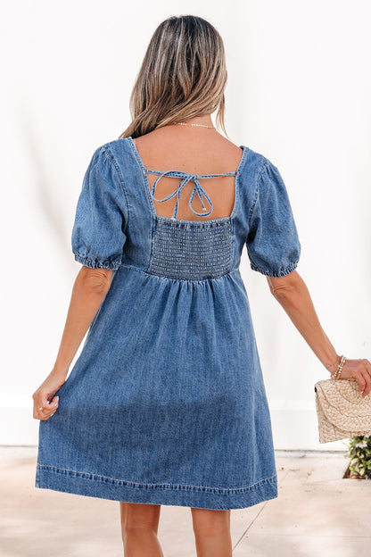 Hazel Blues® |  Weekend Denim Mini Dress | Denim Square Neck Mini Dress