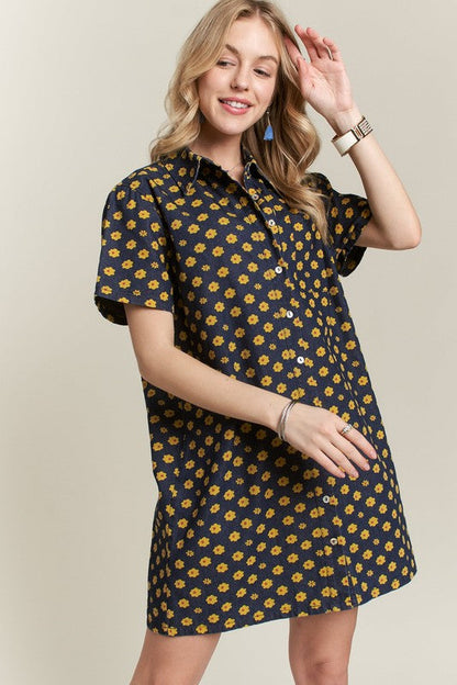 Hazel Blues® |  ADORA Floral Button-Up Mini Denim Dress