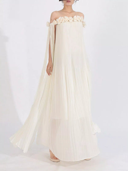 Hazel Blues® |  Off-Shoulder Floral Pleated Maxi Dress