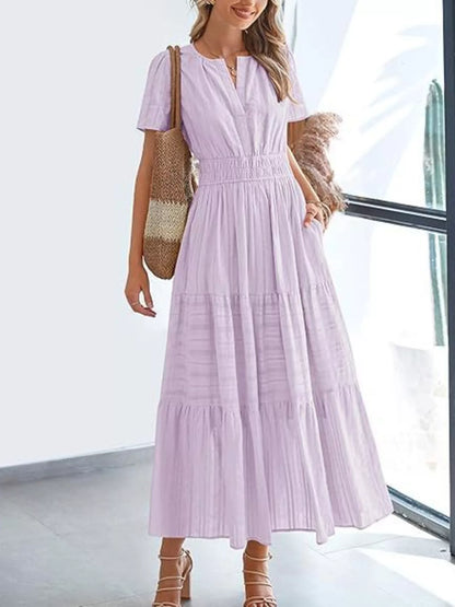 Hazel Blues® | Short Sleeve Tiered Midi Dress