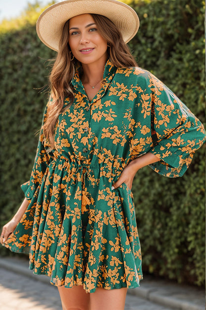 Hazel Blues® |  Printed Three-Quarter Sleeve Mini Dress