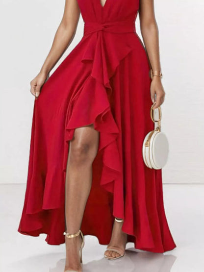 Hazel Blues® | Ruffled High-Low Maxi Dress