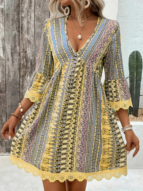 Hazel Blues® |  Printed V-Neck A-Line Dress