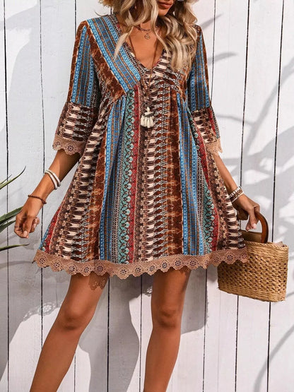 Hazel Blues® |  Printed V-Neck A-Line Dress