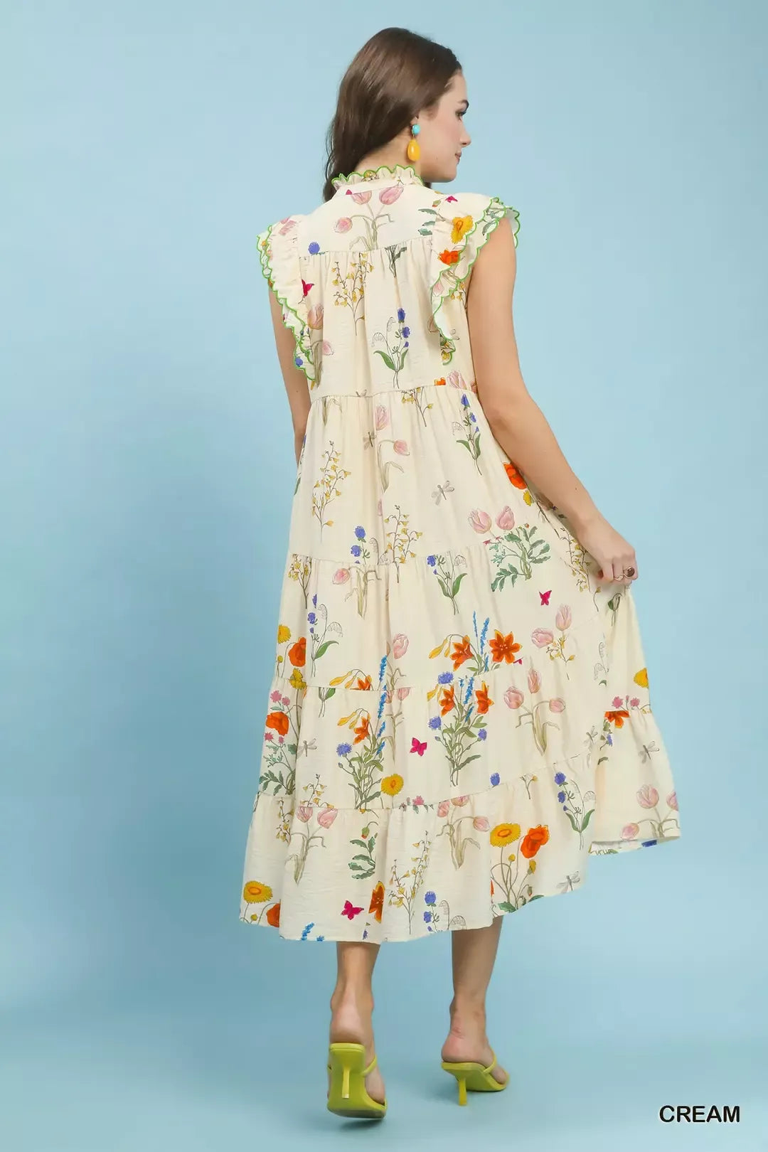 Hazel Blues® |  Umgee Floral Ruffle Tiered Midi Dress with Scalloped Detail