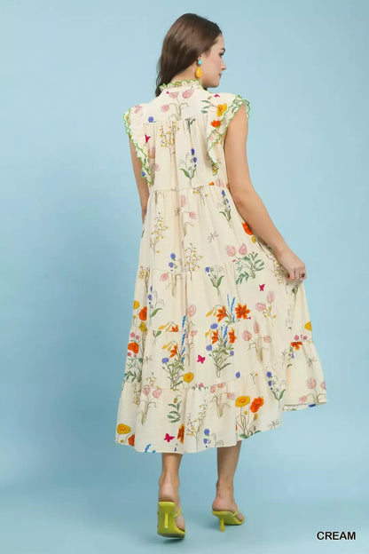 Hazel Blues® |  Umgee Floral Ruffle Tiered Midi Dress with Scalloped Detail