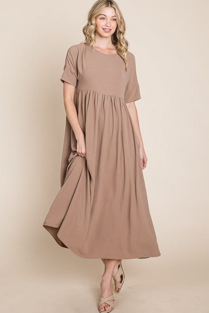 Hazel Blues® |  BOMBOM Round Neck Ruched Midi Dress