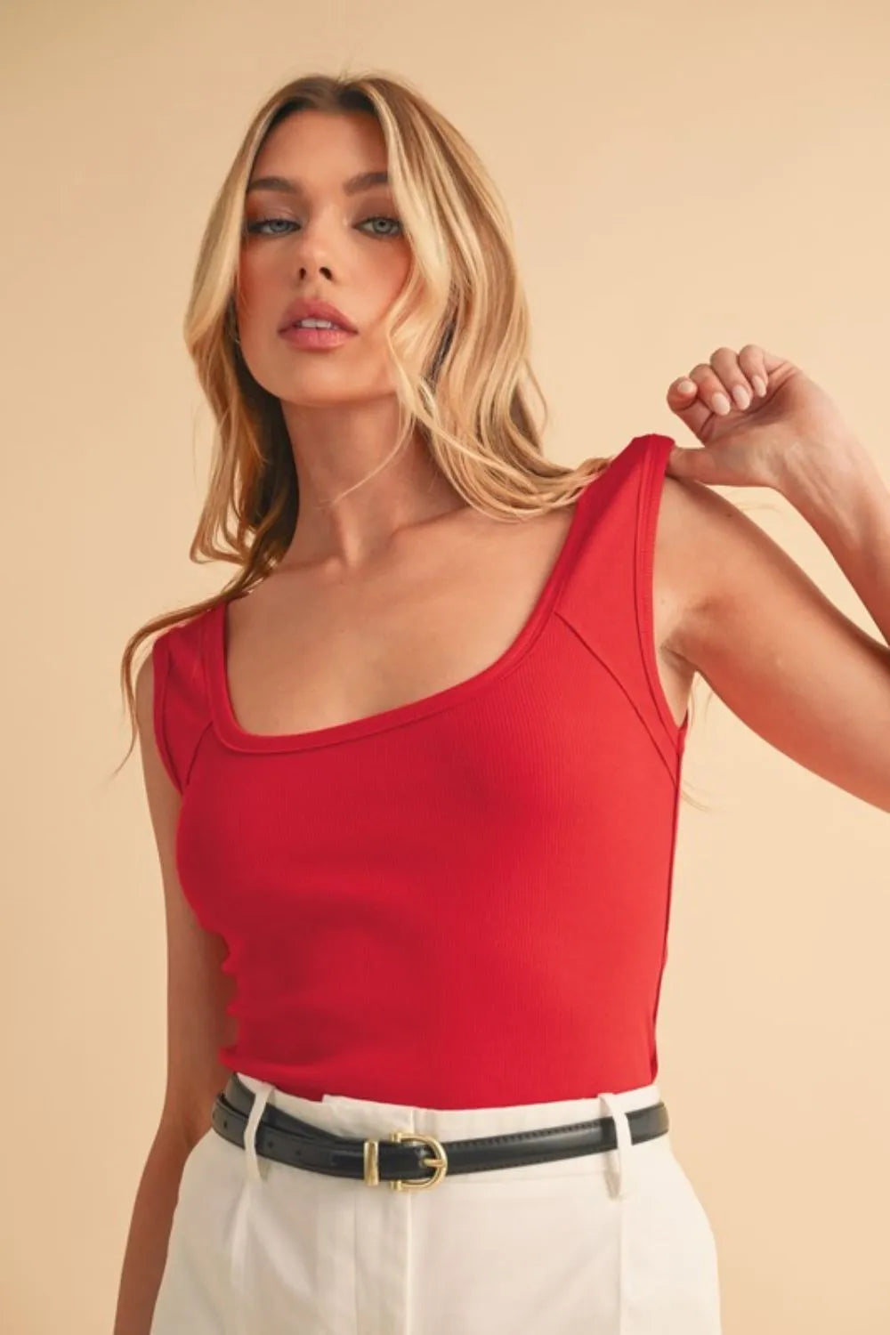 Hazel Blues® |  Aemi+Co Square Neck Wide Strap Tank
