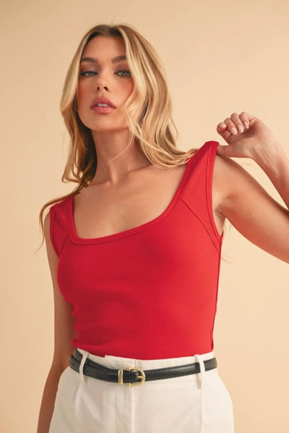 Hazel Blues® |  Aemi+Co Square Neck Wide Strap Tank