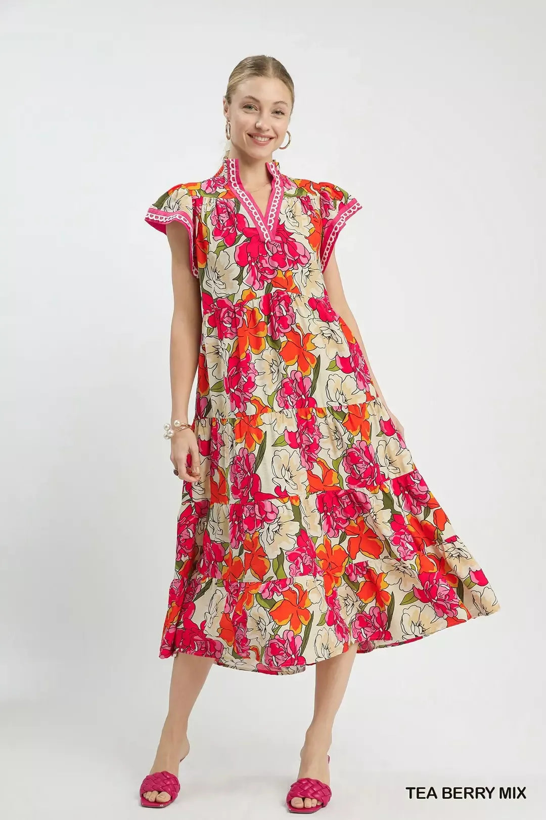 Hazel Blues® |  Umgee Mix Bold Floral Tiered Midi Dress