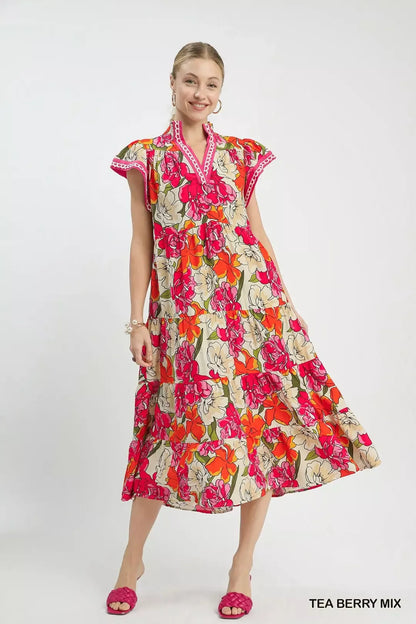 Hazel Blues® |  Umgee Mix Bold Floral Tiered Midi Dress