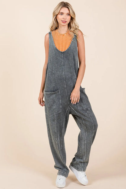 Hazel Blues® |  Mittoshop Mineral Wash Relaxed Fit Sleeveless Harem Jumpsuit
