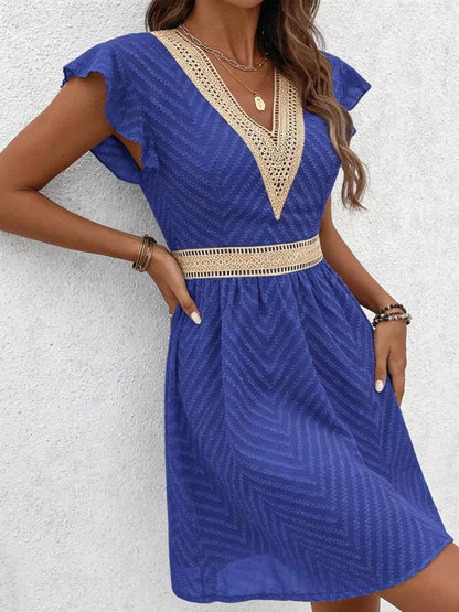 Hazel Blues® |  V-Neck Ruffle Sleeve Mini Dress