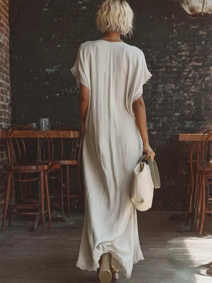 Hazel Blues® | Lace Trim V-Neck Maxi Dress