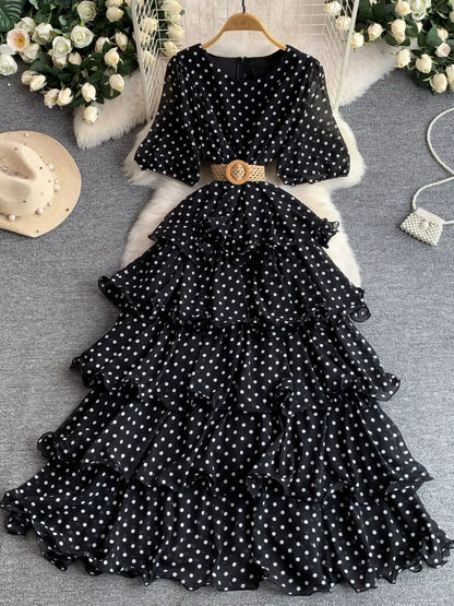Hazel Blues® |  Polka Dot Ruffled Tiered Dress