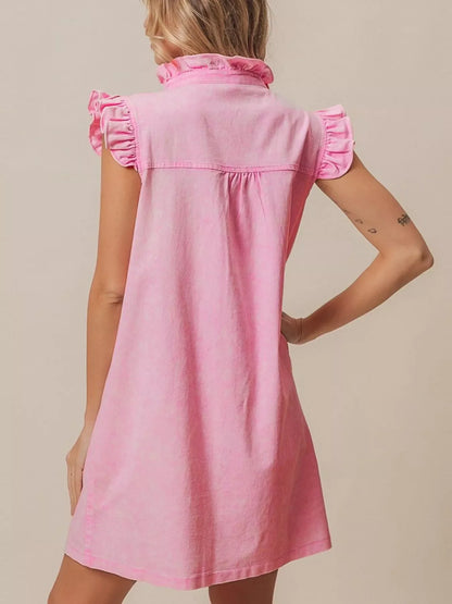 Hazel Blues® |  Ruffled Trim Button-Down Denim Dress