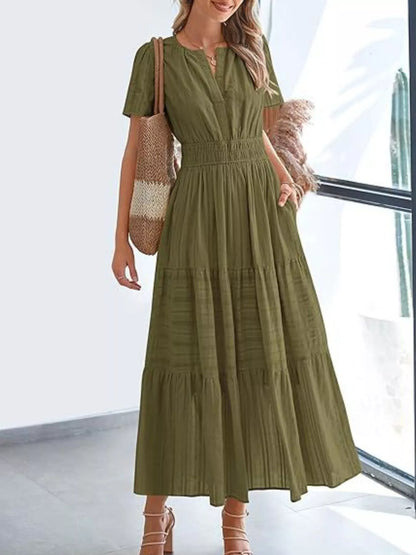 Hazel Blues® | Short Sleeve Tiered Midi Dress