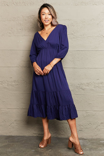 Hazel Blues® |  Tied Backless Tiered Midi Dress