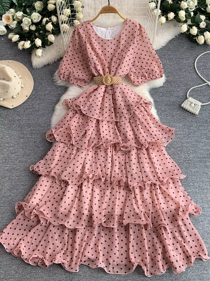 Hazel Blues® |  Polka Dot Ruffled Tiered Dress