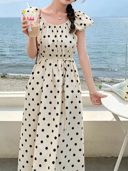Hazel Blues® |  Polka Dot Puff Sleeve Midi Dress