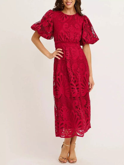 Hazel Blues® |  Lace Puff Sleeve Midi Dress