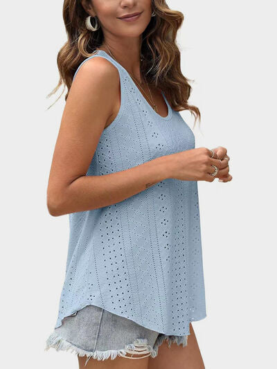 Hazel Blues® |  Florira Eyelet Round Neck Tank