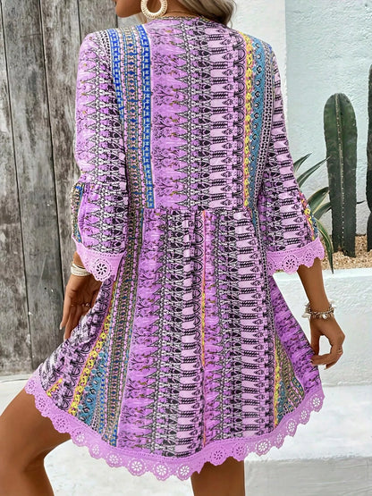 Hazel Blues® |  Printed V-Neck A-Line Dress
